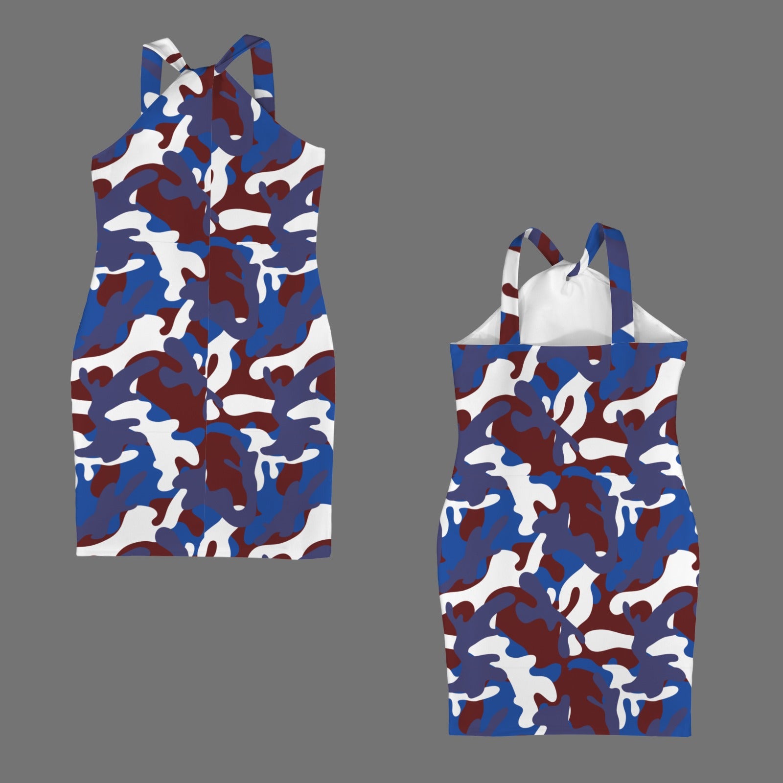 Tapestry Camo Halter Bodycon Dress
